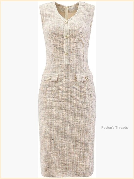 Dresses & Skirts - Sleeveless V Neck Tweed Sheath Pencil Dress for Work
